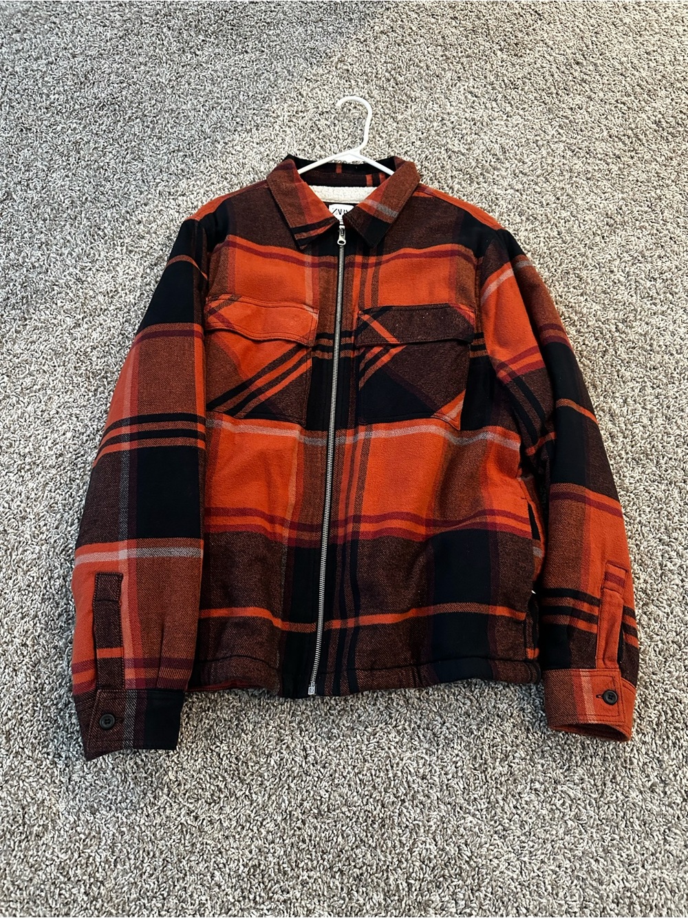 Zara Orange and Black Plaid Zip Jacket